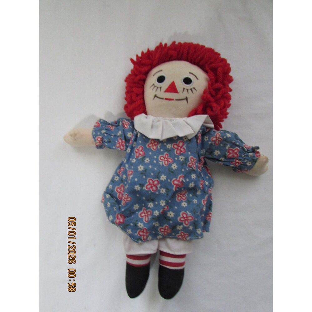 Vintage Raggedy Ann doll by Applause floral blue dress yarn hair 1990s rag doll